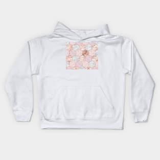 Rose gold princess marble hexagons Kids Hoodie